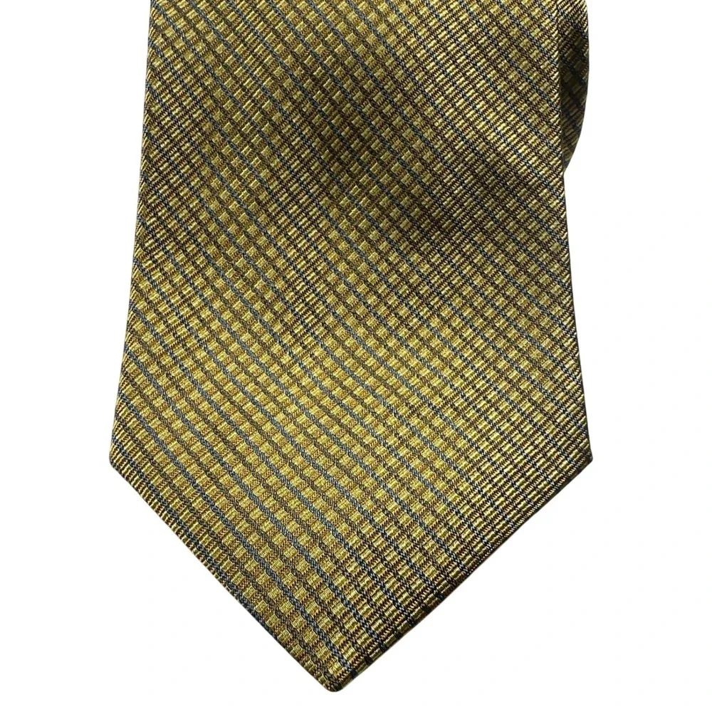 Paul Fredrick Mens Gold Textured Grid Silk Tie Hand Tailored Made in USA NWT‎